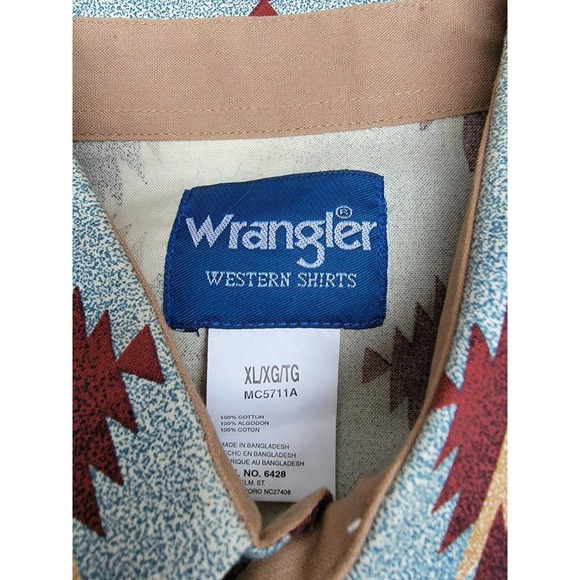 Wrangler Western Brushpopper Shirt Colorful Blue Native Aztex Geometric Size XL - Picture 3 of 8